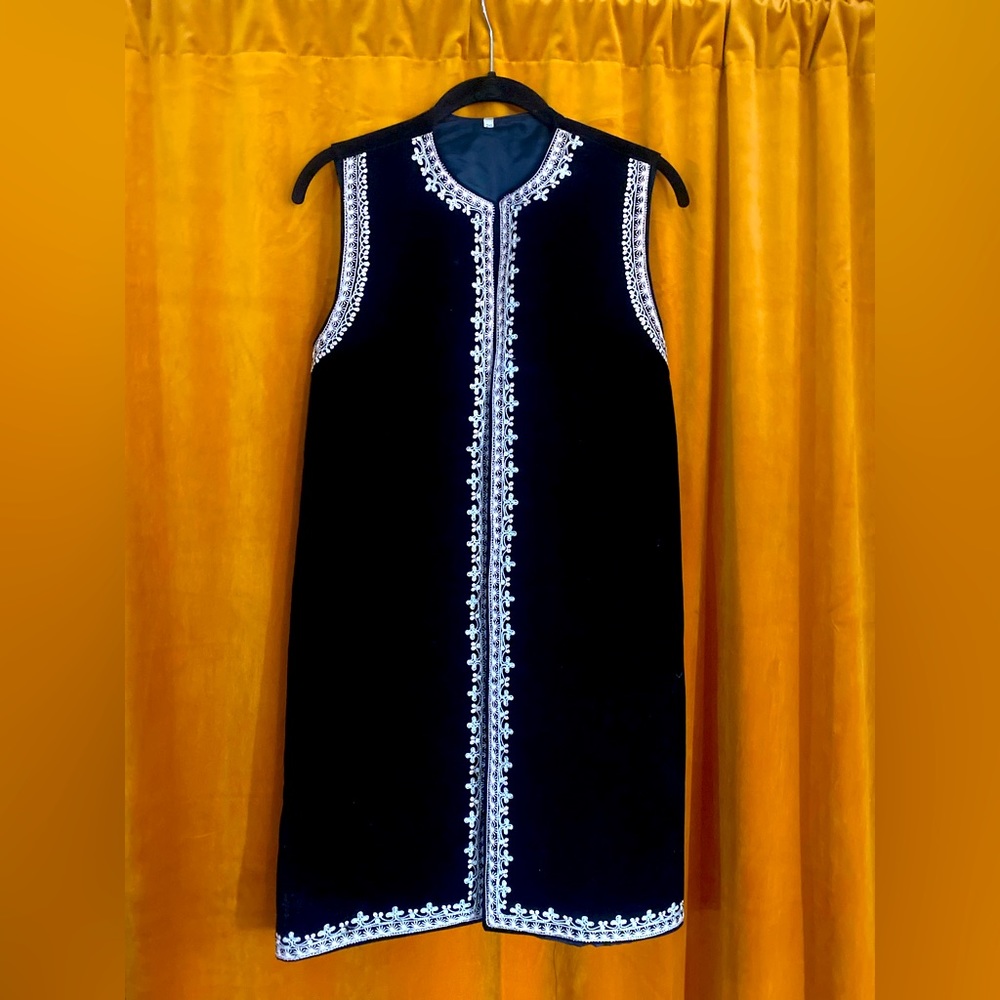 Handmade Black Velour Asian/Indian Vest Lined in Gold Applique